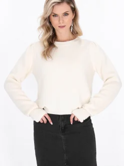 Dreimaster Damen Pullover in weiß - Ausschnitt: Rundhals