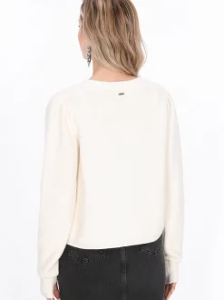Dreimaster Damen Pullover in weiß - Ausschnitt: Rundhals