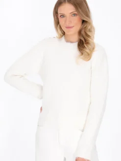 Dreimaster Damen Pullover in weiß - Ausschnitt: Rundhals