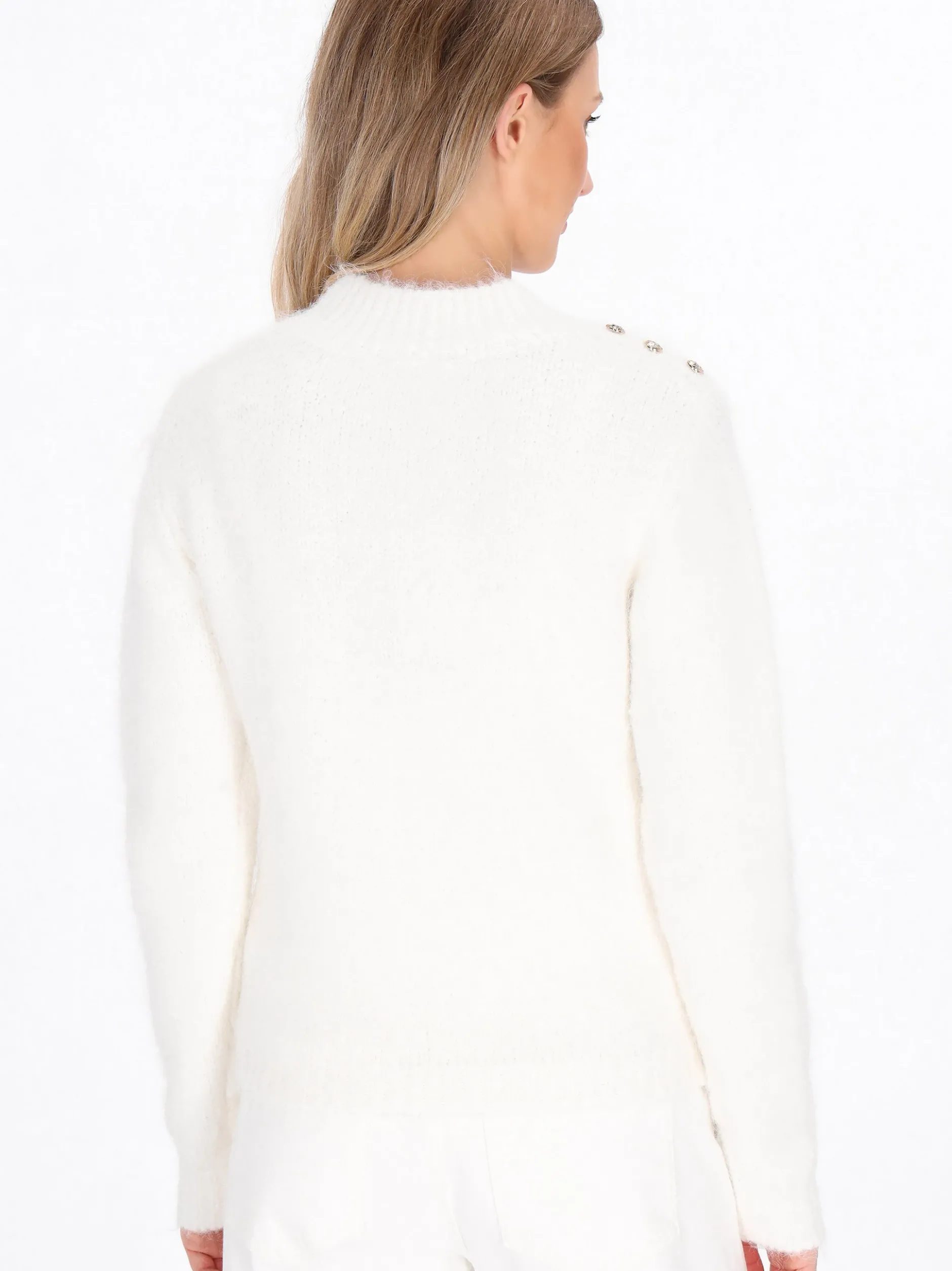 Dreimaster Damen Pullover in weiß - Ausschnitt: Rundhals