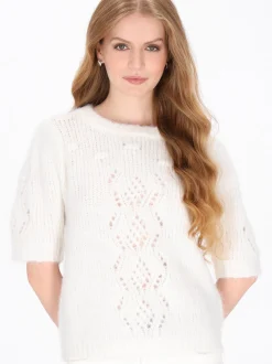 Dreimaster Damen Pullover in weiß - Ausschnitt: Rundhals