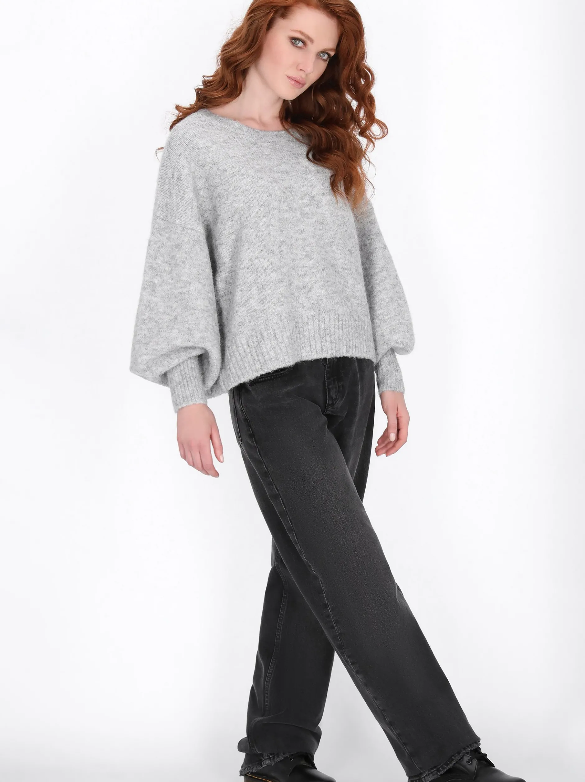Dreimaster Damen Pullover in grau - Ausschnitt: Rundhals