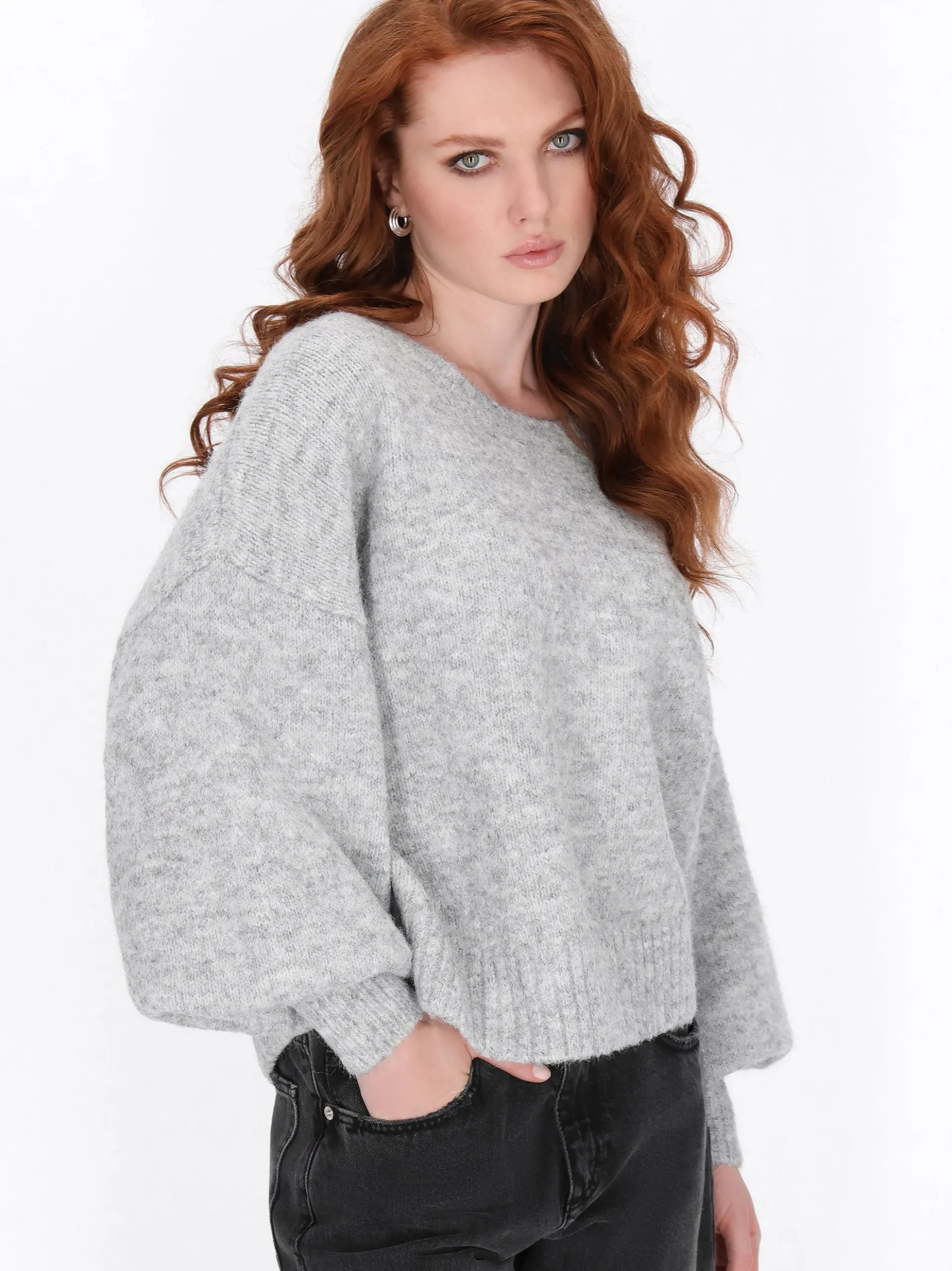 Dreimaster Damen Pullover in grau - Ausschnitt: Rundhals