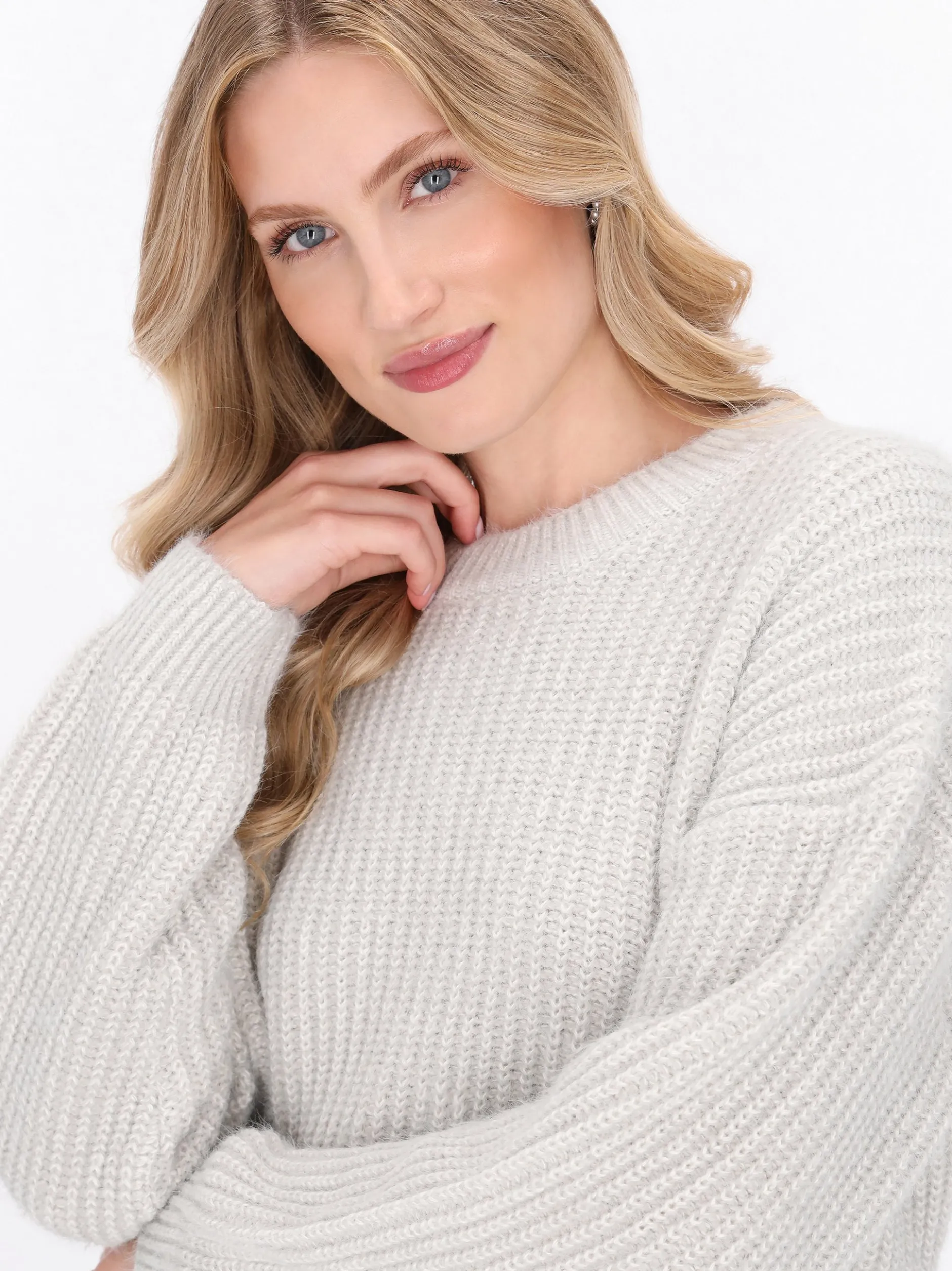 Dreimaster Damen Pullover in grau - Ausschnitt: Rundhals