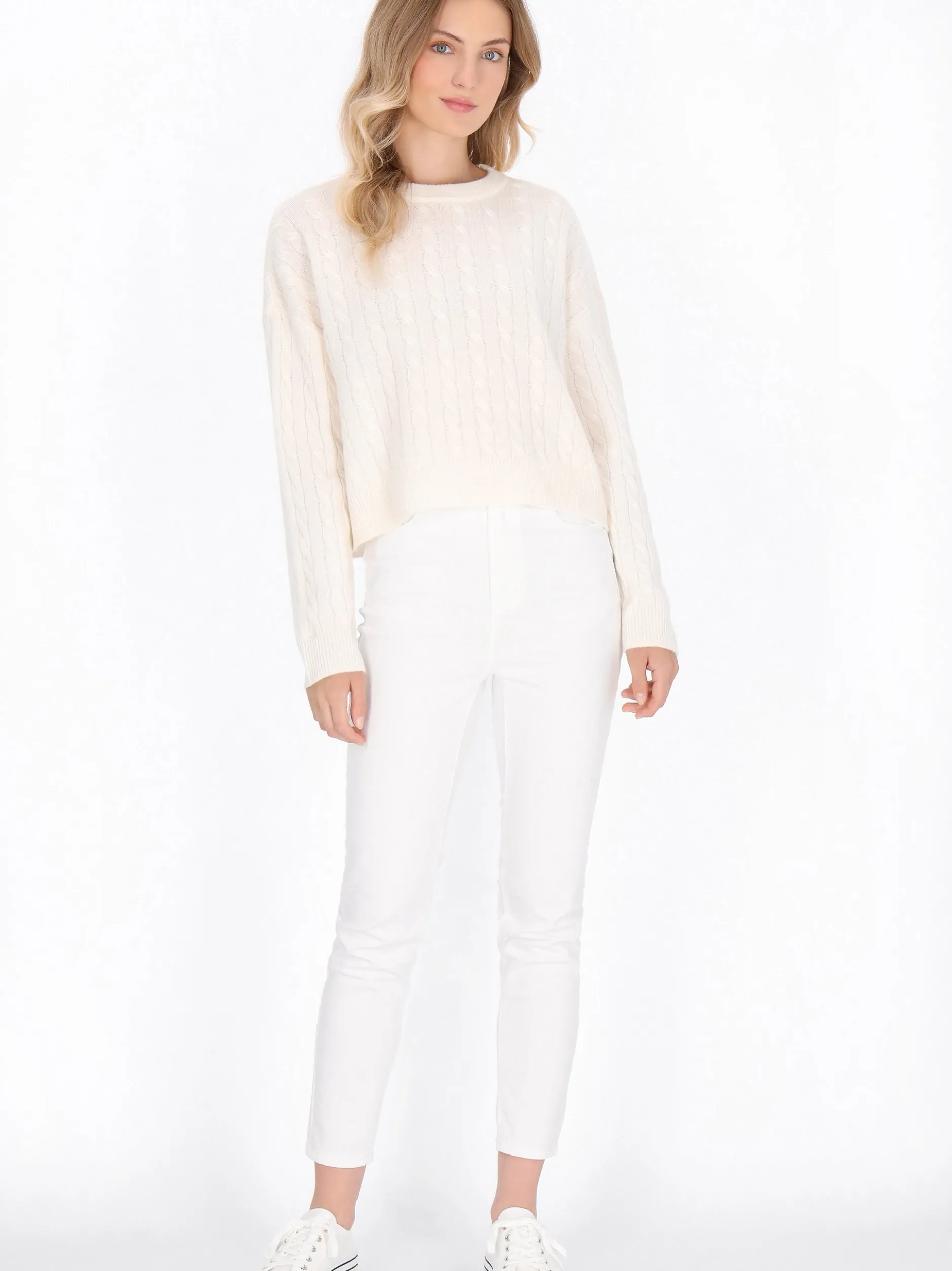 Dreimaster Damen Pullover in weiß - Ausschnitt: Rundhals