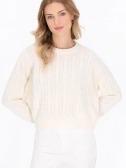 Dreimaster Damen Pullover in weiß - Ausschnitt: Rundhals