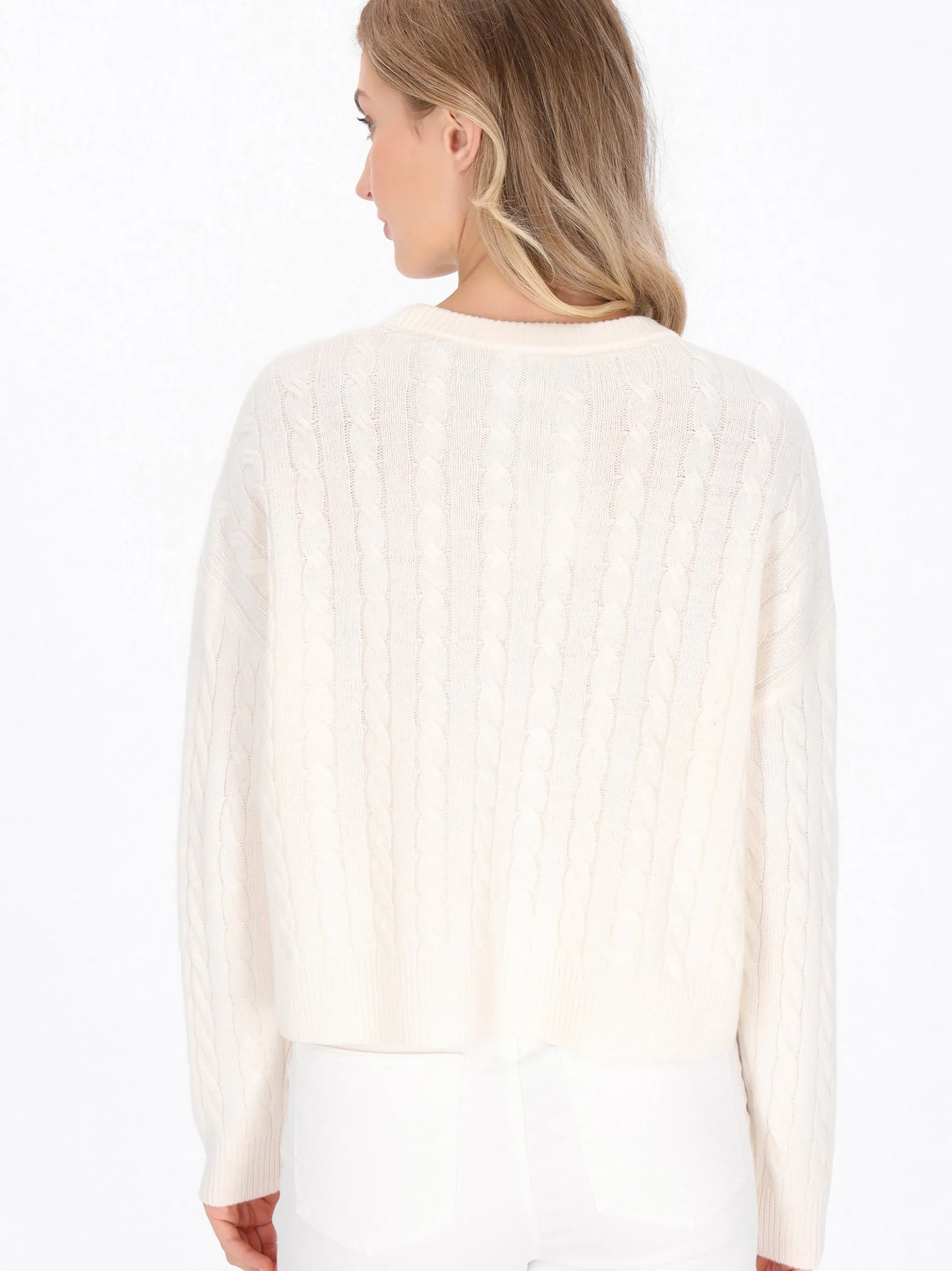 Dreimaster Damen Pullover in weiß - Ausschnitt: Rundhals