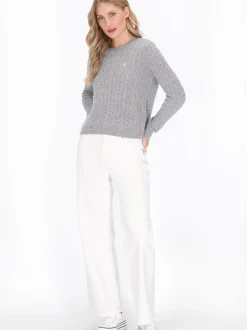 Dreimaster Damen Pullover in grau - Ausschnitt: Rundhals