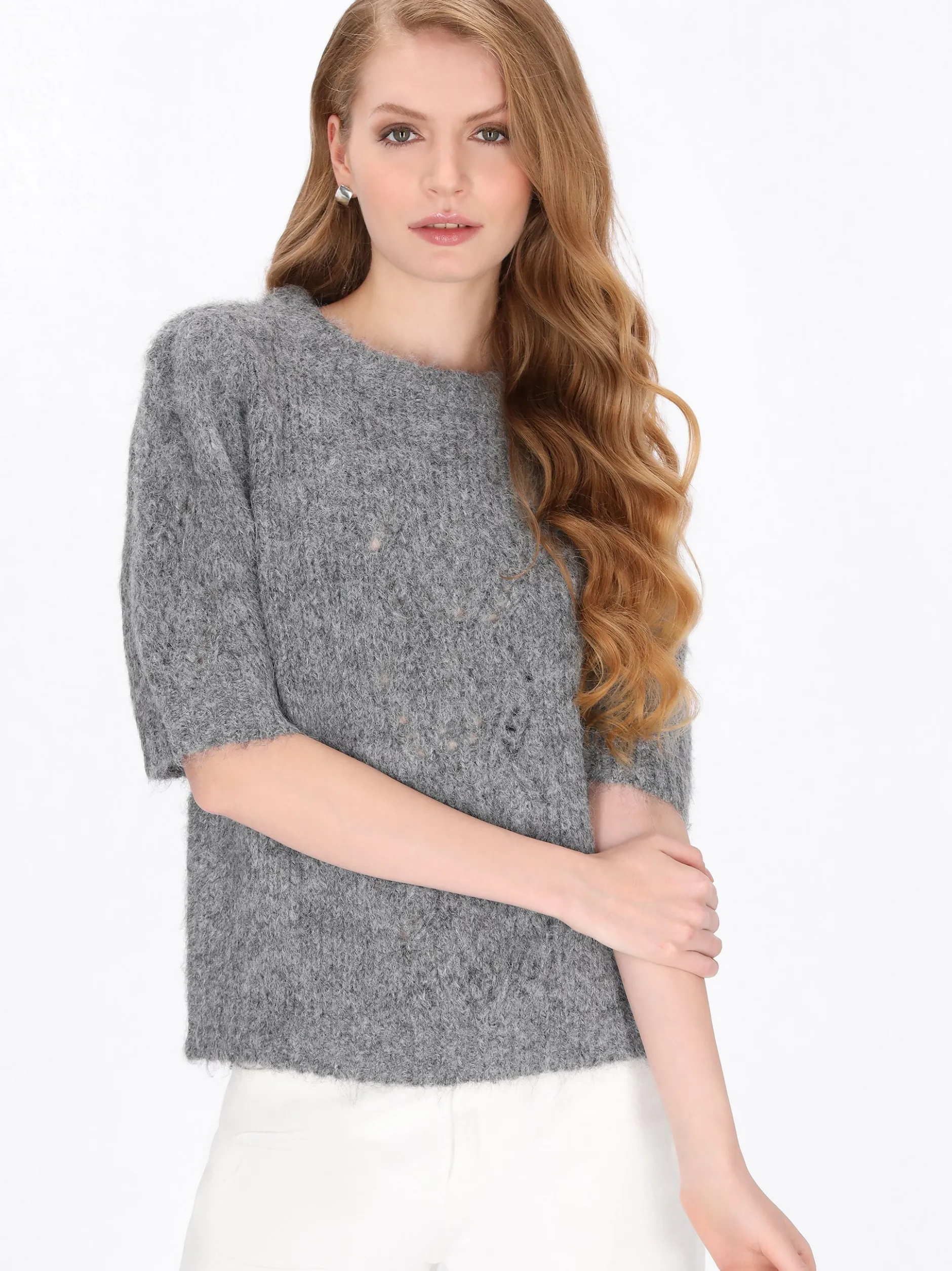 Dreimaster Damen Pullover in grau - Ausschnitt: Rundhals