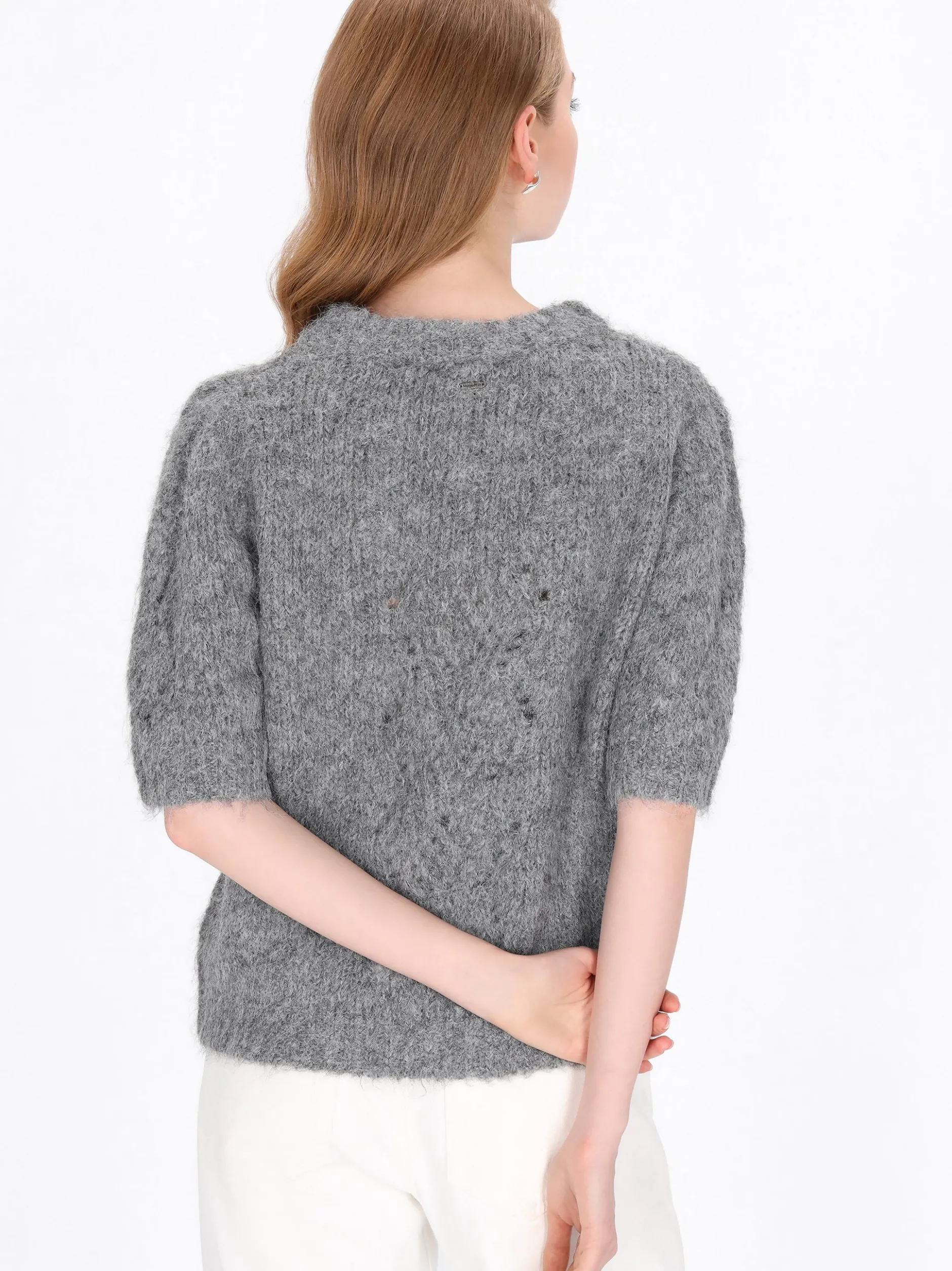 Dreimaster Damen Pullover in grau - Ausschnitt: Rundhals