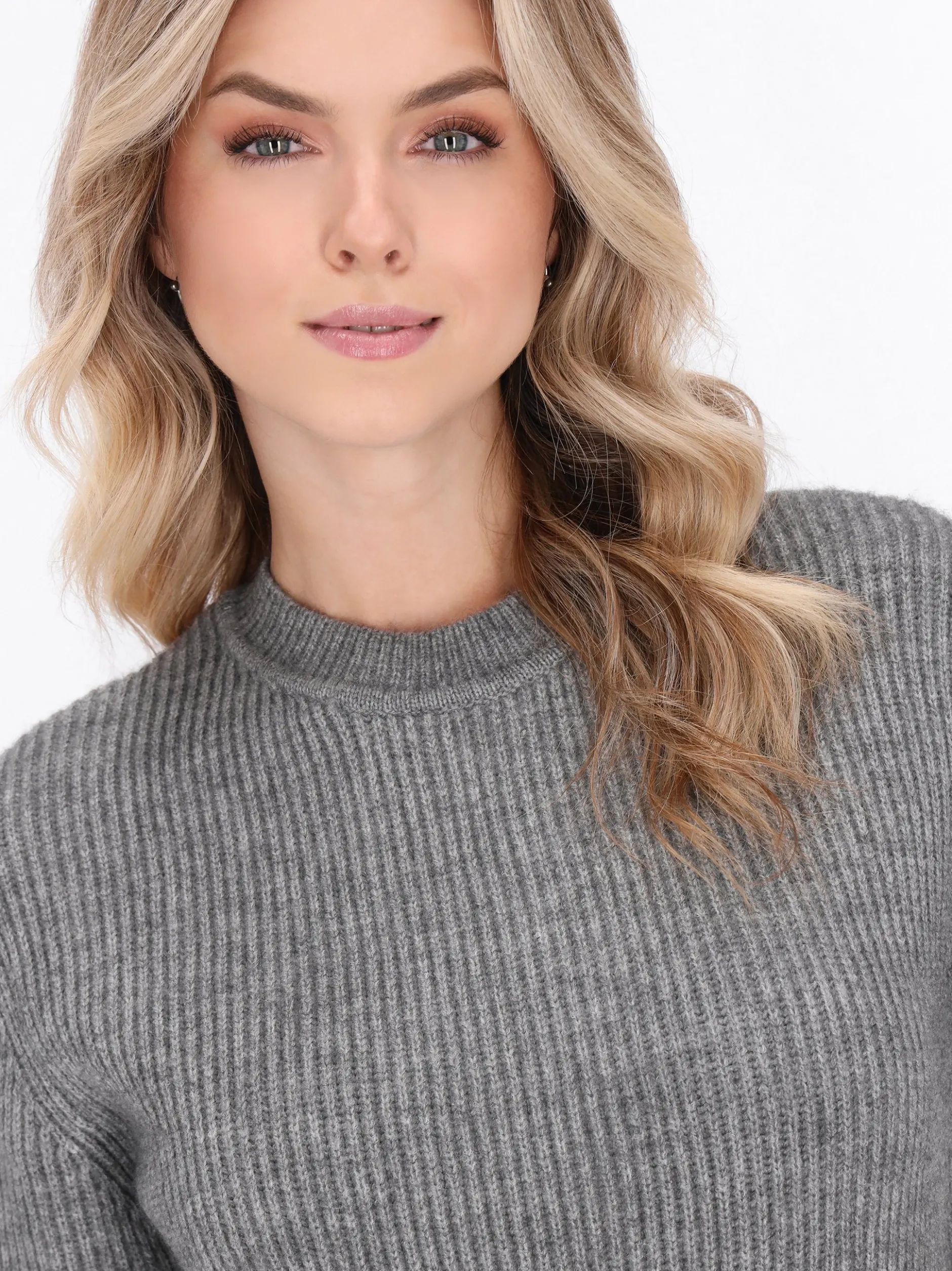 Dreimaster Damen Pullover in grau - Ausschnitt: Rundhals
