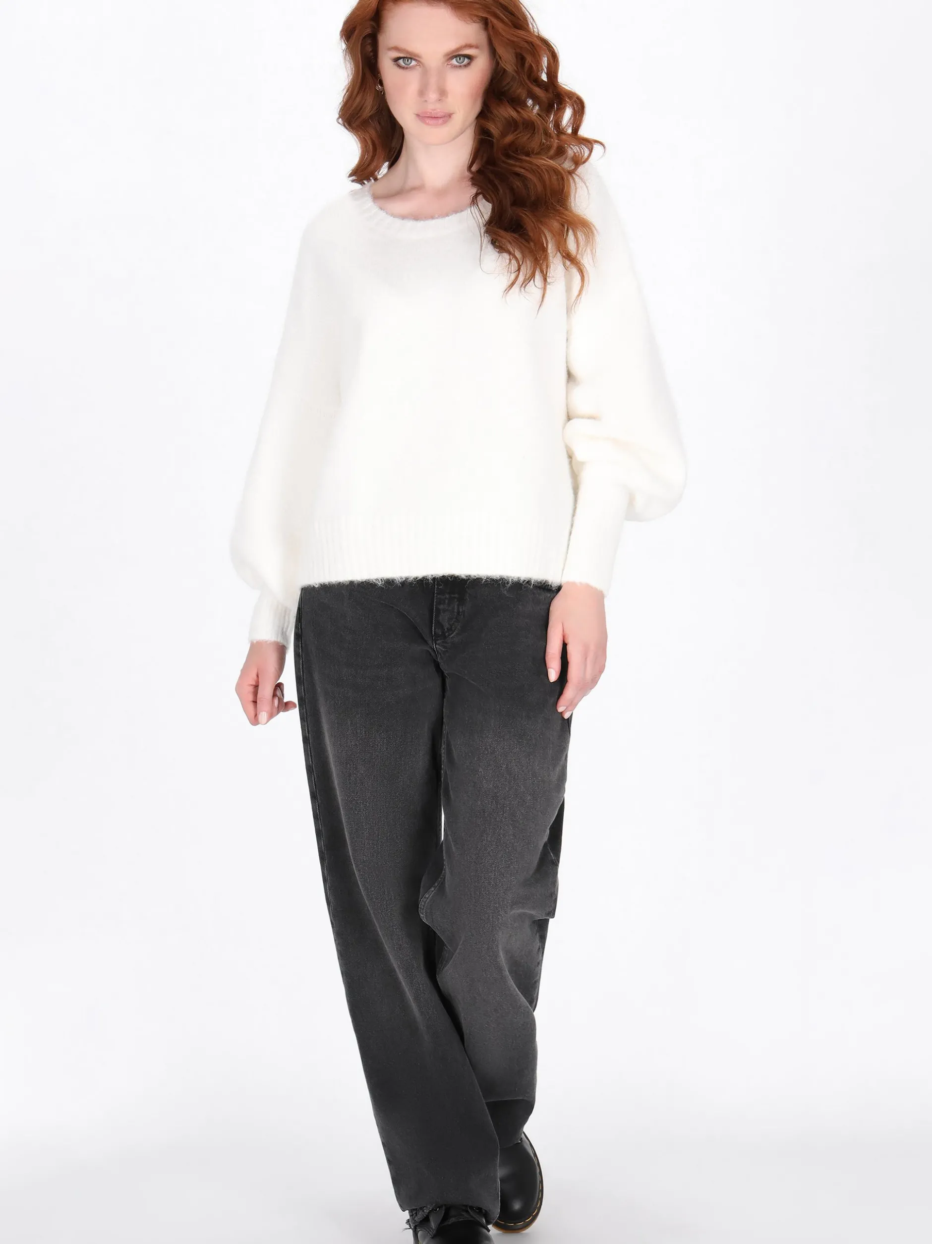 Dreimaster Damen Pullover in weiß - Ausschnitt: Rundhals