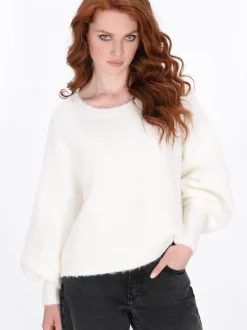 Dreimaster Damen Pullover in weiß - Ausschnitt: Rundhals