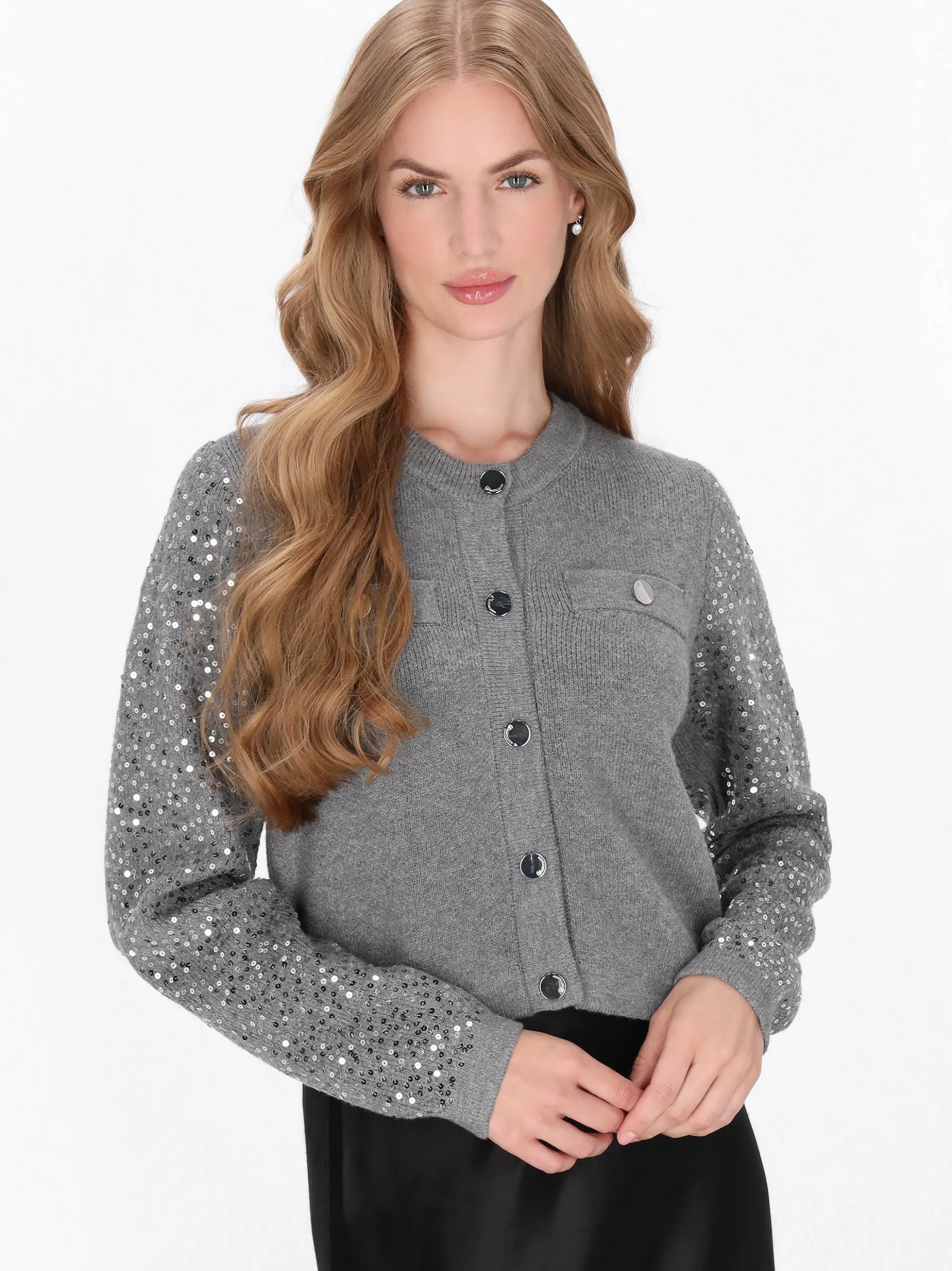 Dreimaster Damen Strickjacke in grau