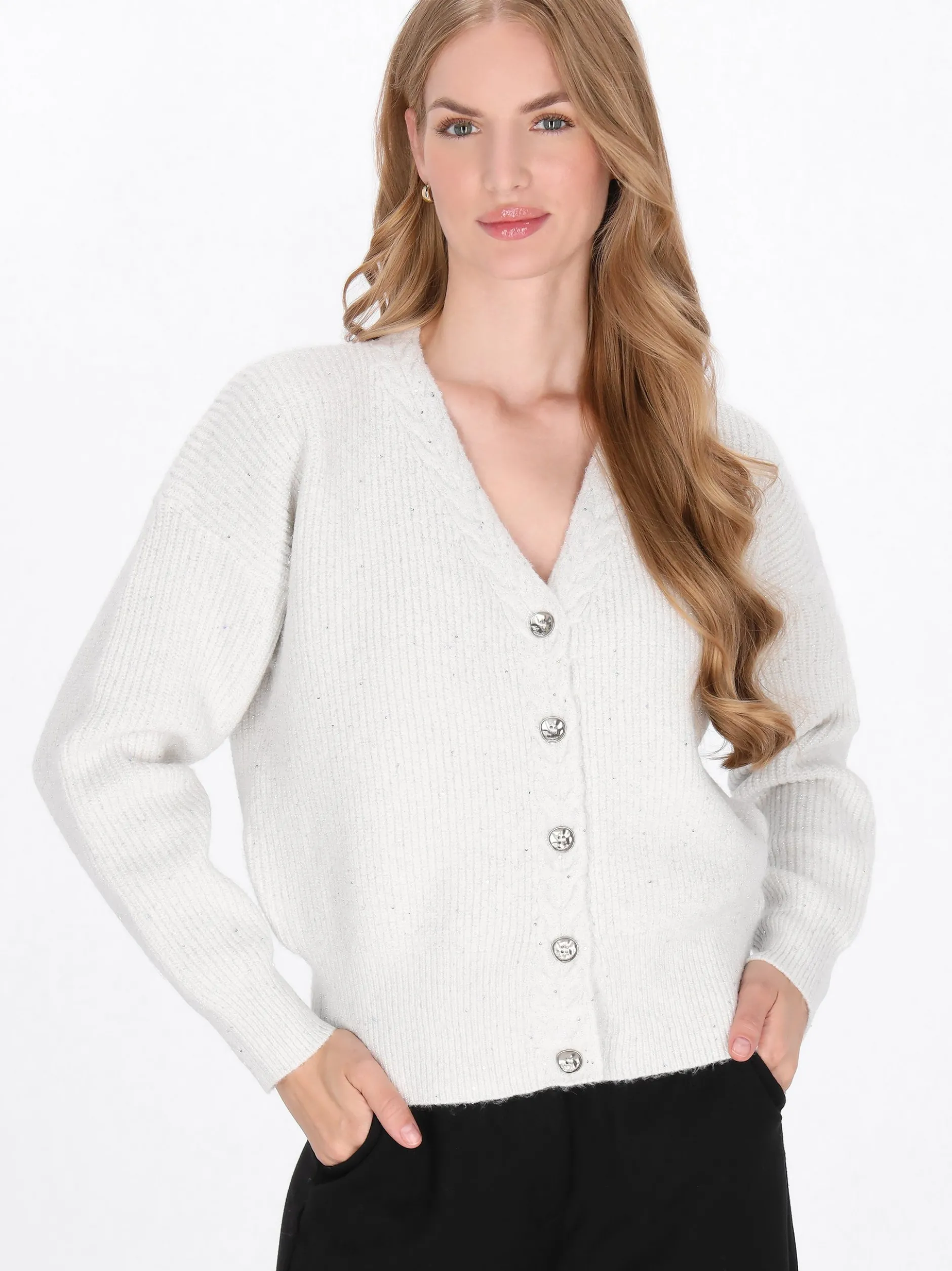Dreimaster Damen Strickjacke in weiß