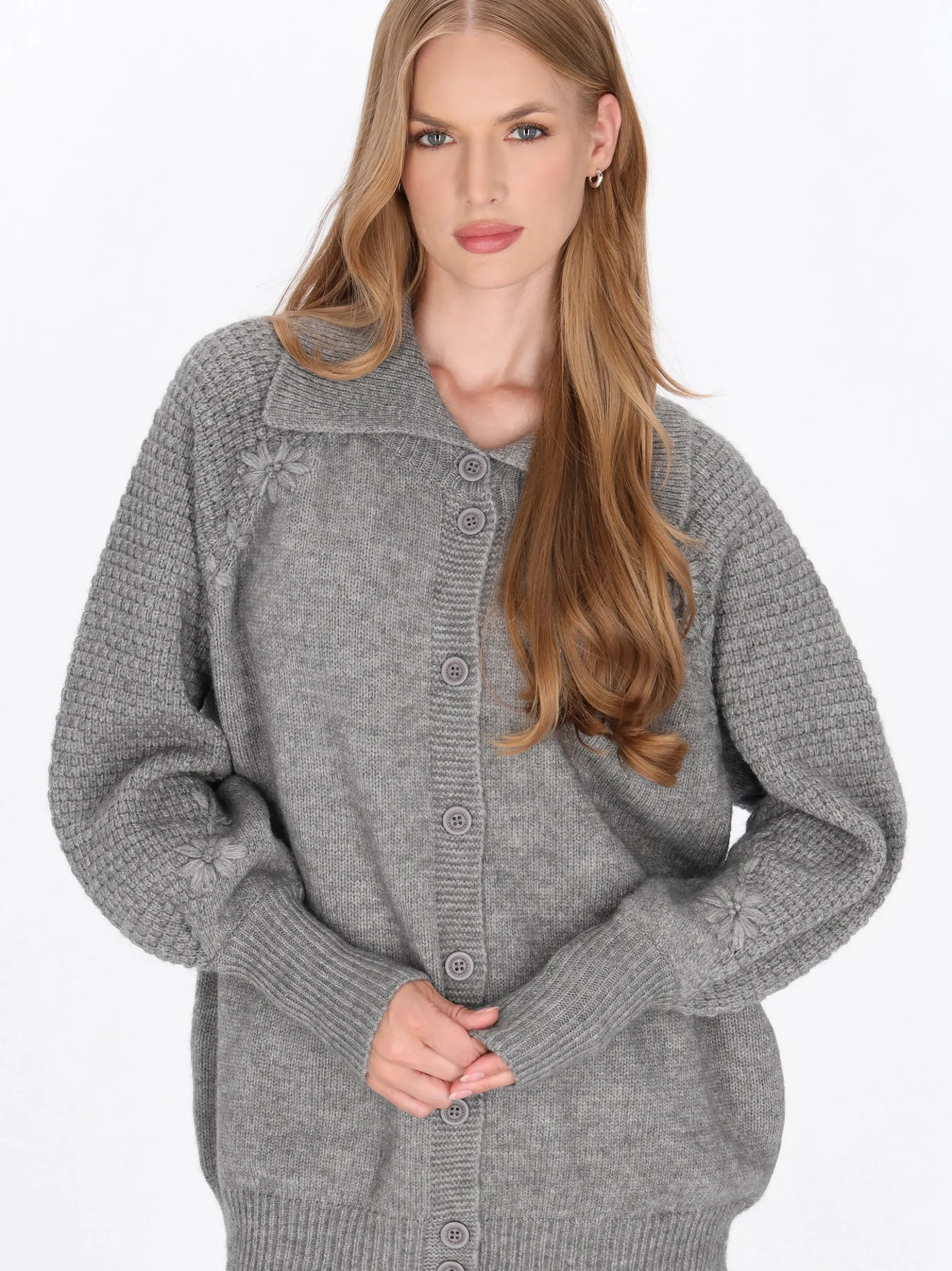 Dreimaster Damen Strickjacke in grau