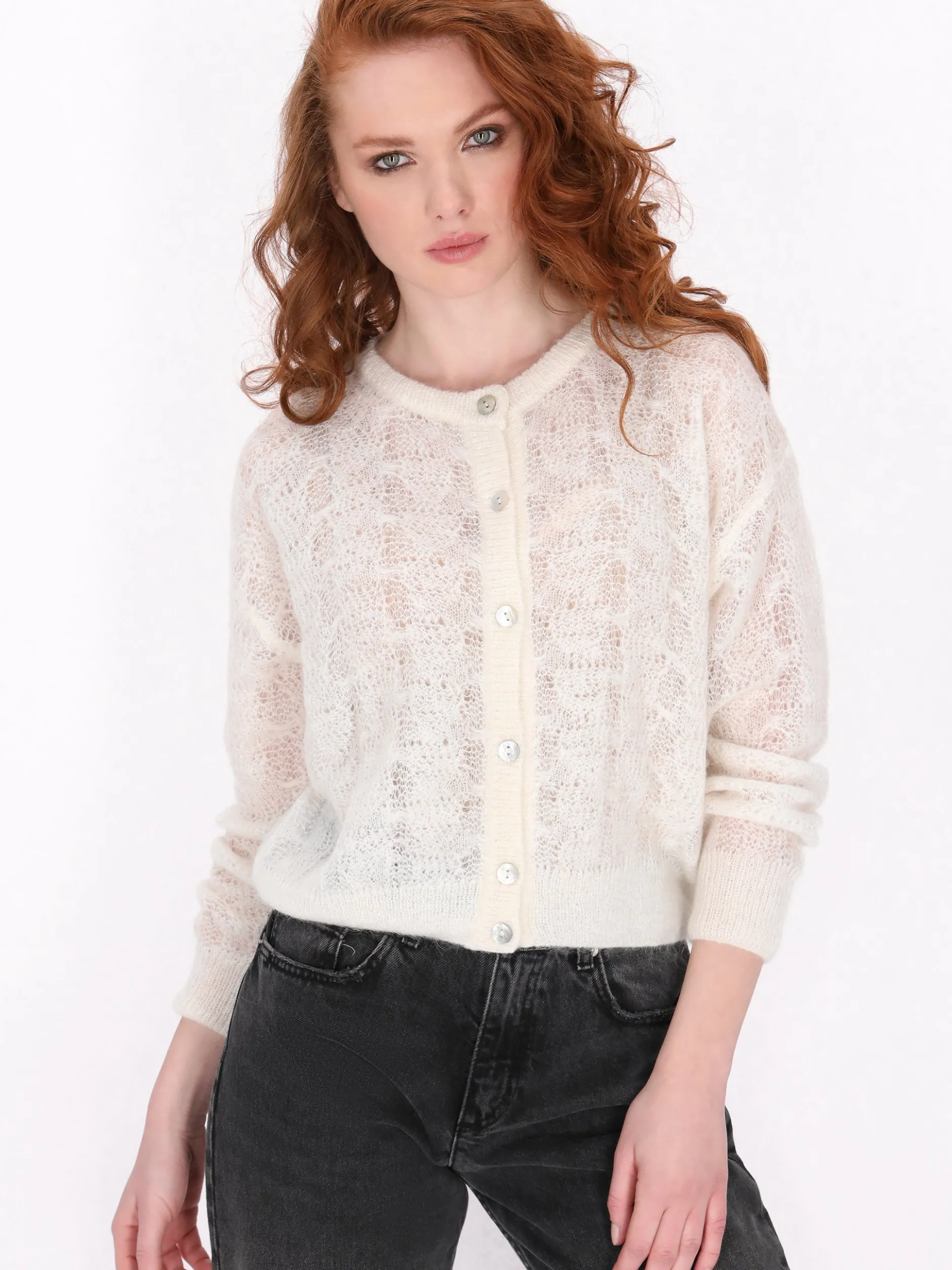 Dreimaster Damen Strickjacke in weiß