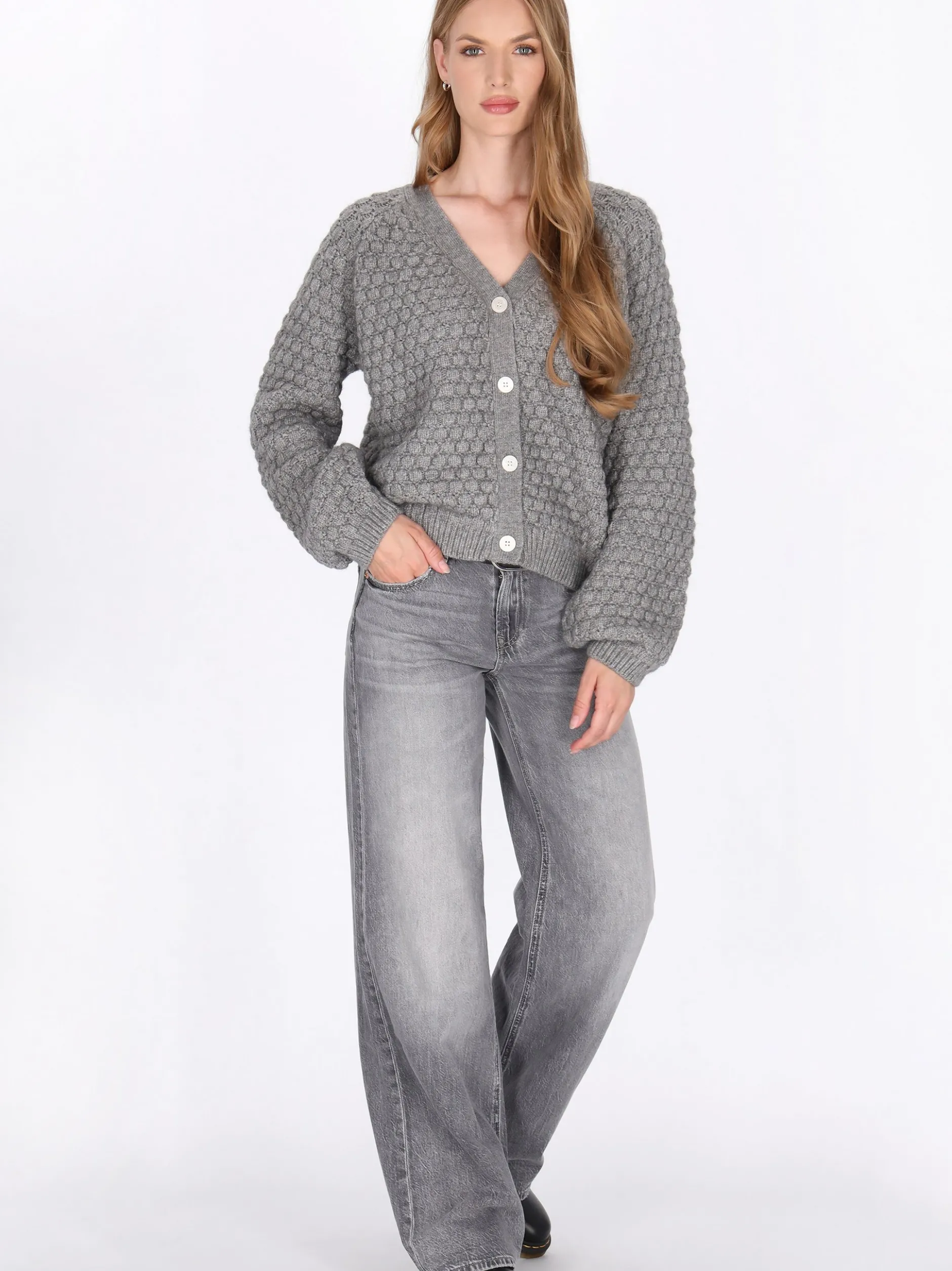 Dreimaster Damen Strickjacke in grau