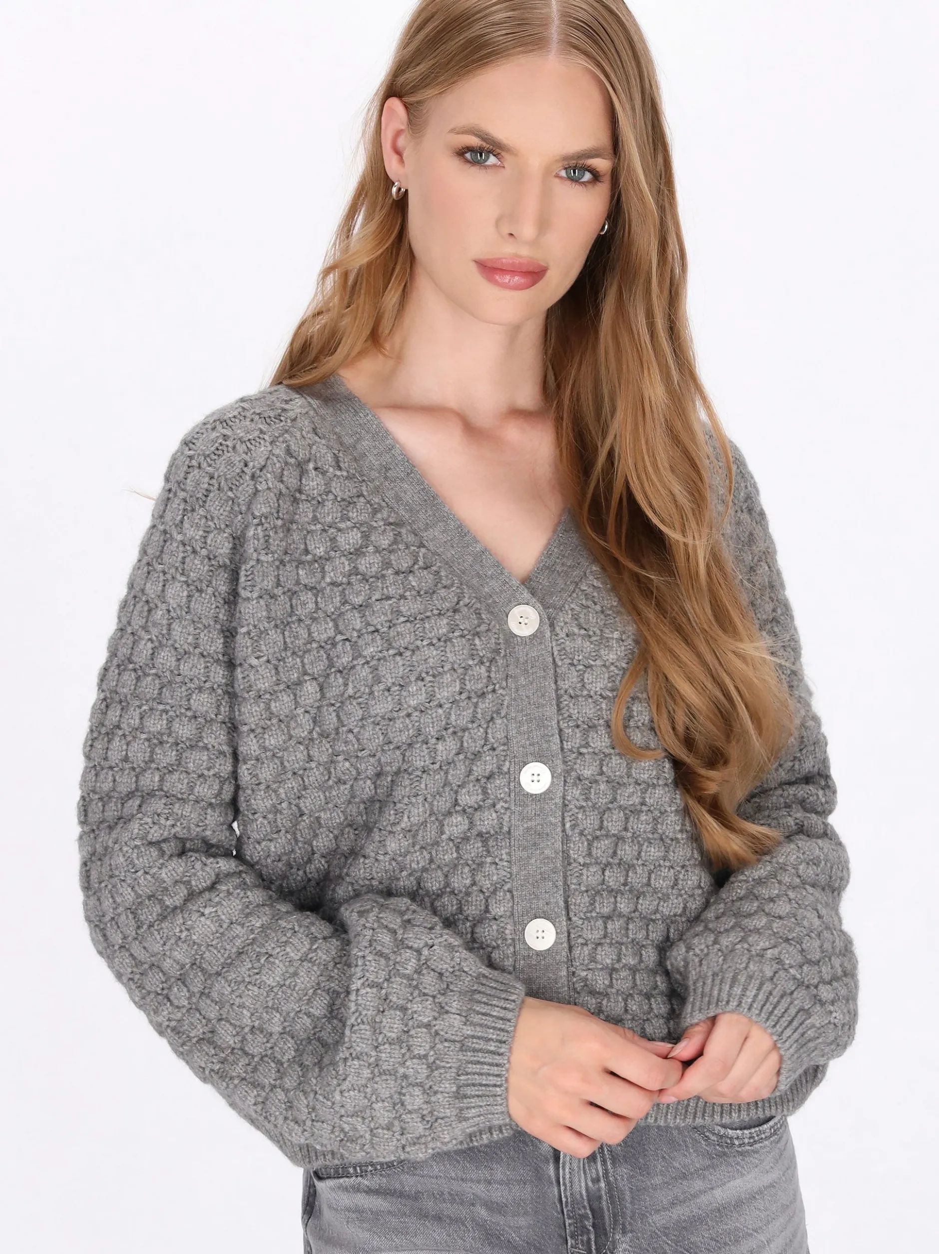 Dreimaster Damen Strickjacke in grau