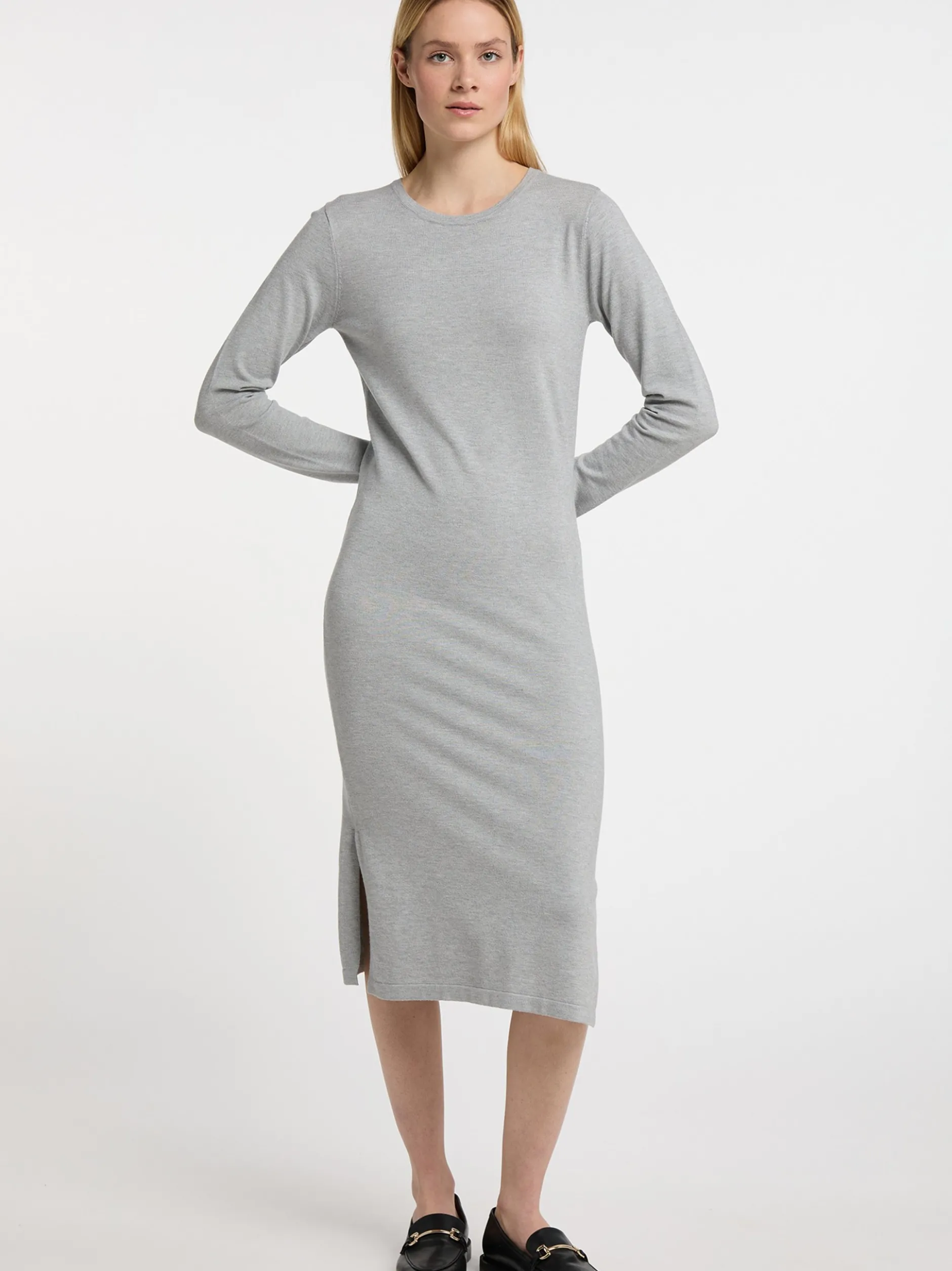 Dreimaster Damen Strickkleid in grau - Länge: mittel