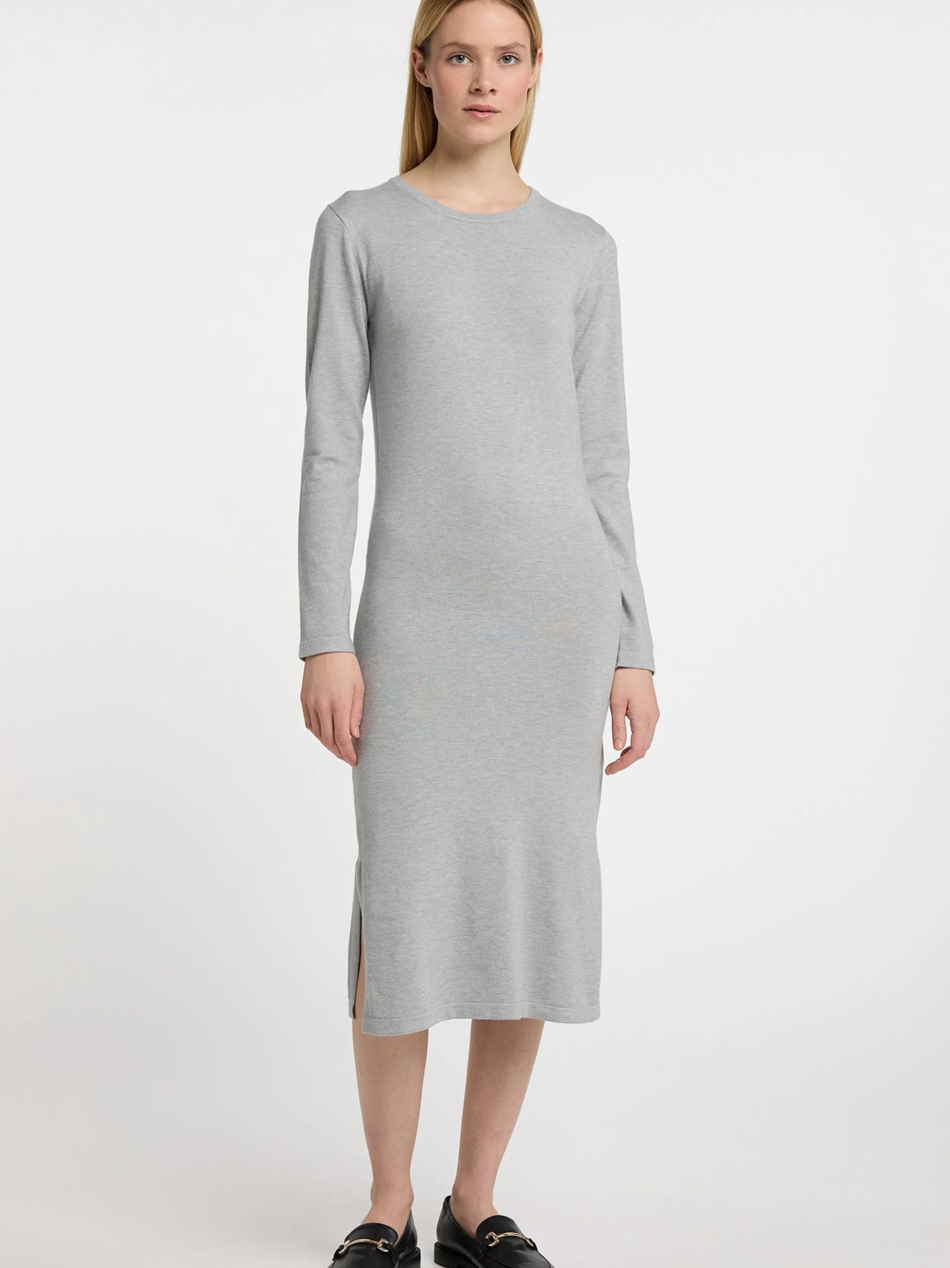 Dreimaster Damen Strickkleid in grau - Länge: mittel