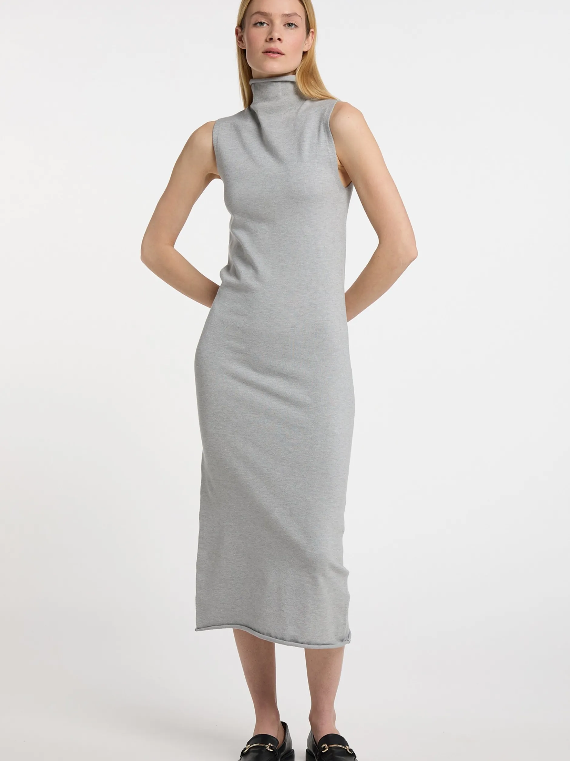 Dreimaster Damen Strickkleid in grau - Länge: lang