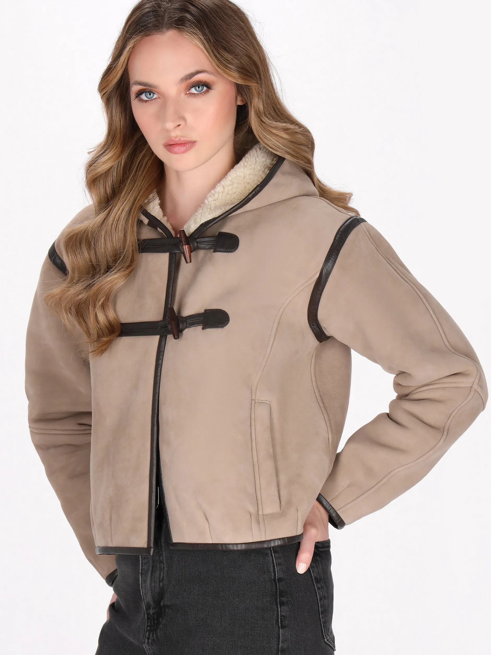 Dreimaster Damen Wildlederjacke in taupe