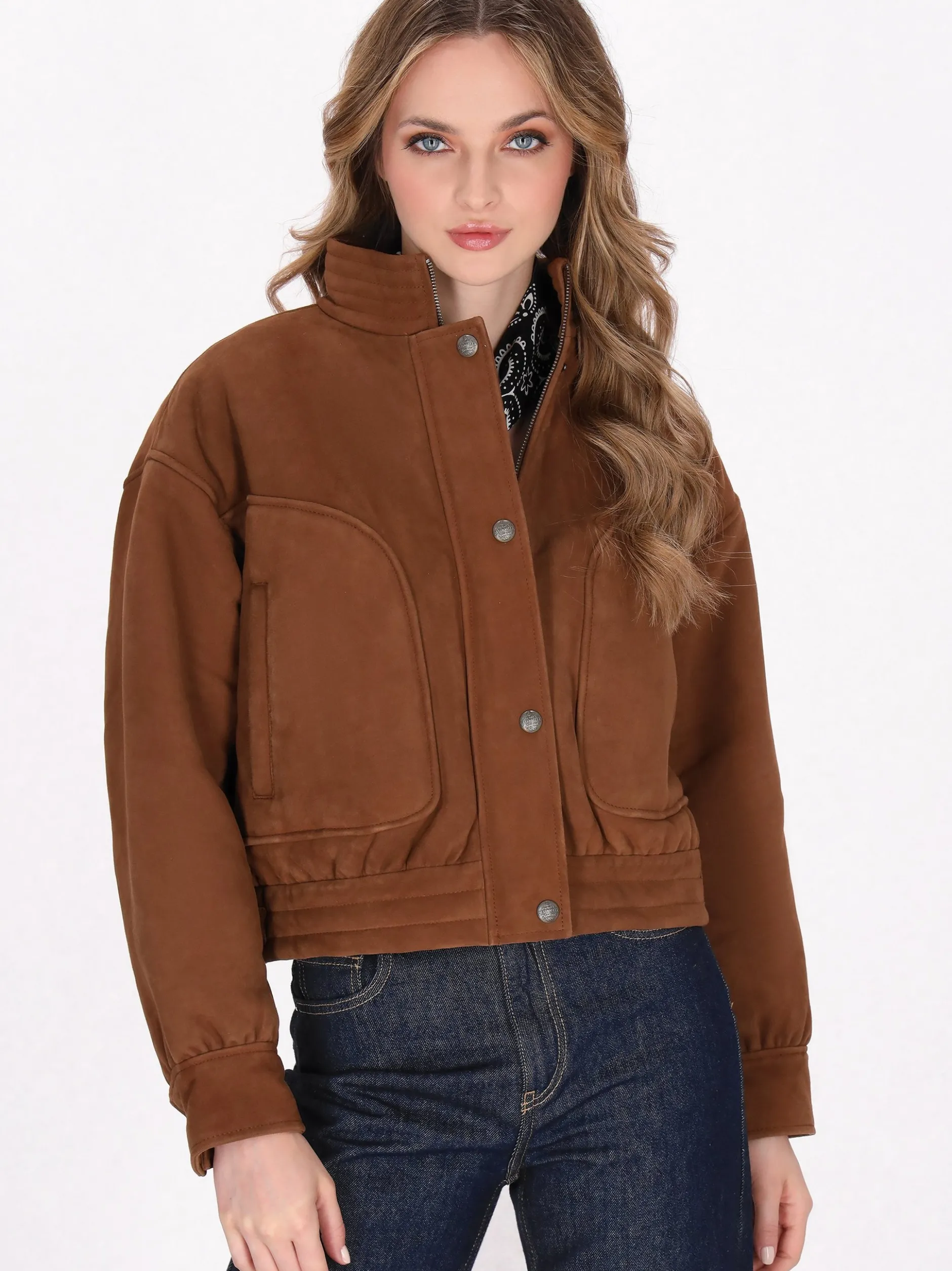 Dreimaster Damen Wildlederjacke in cognac