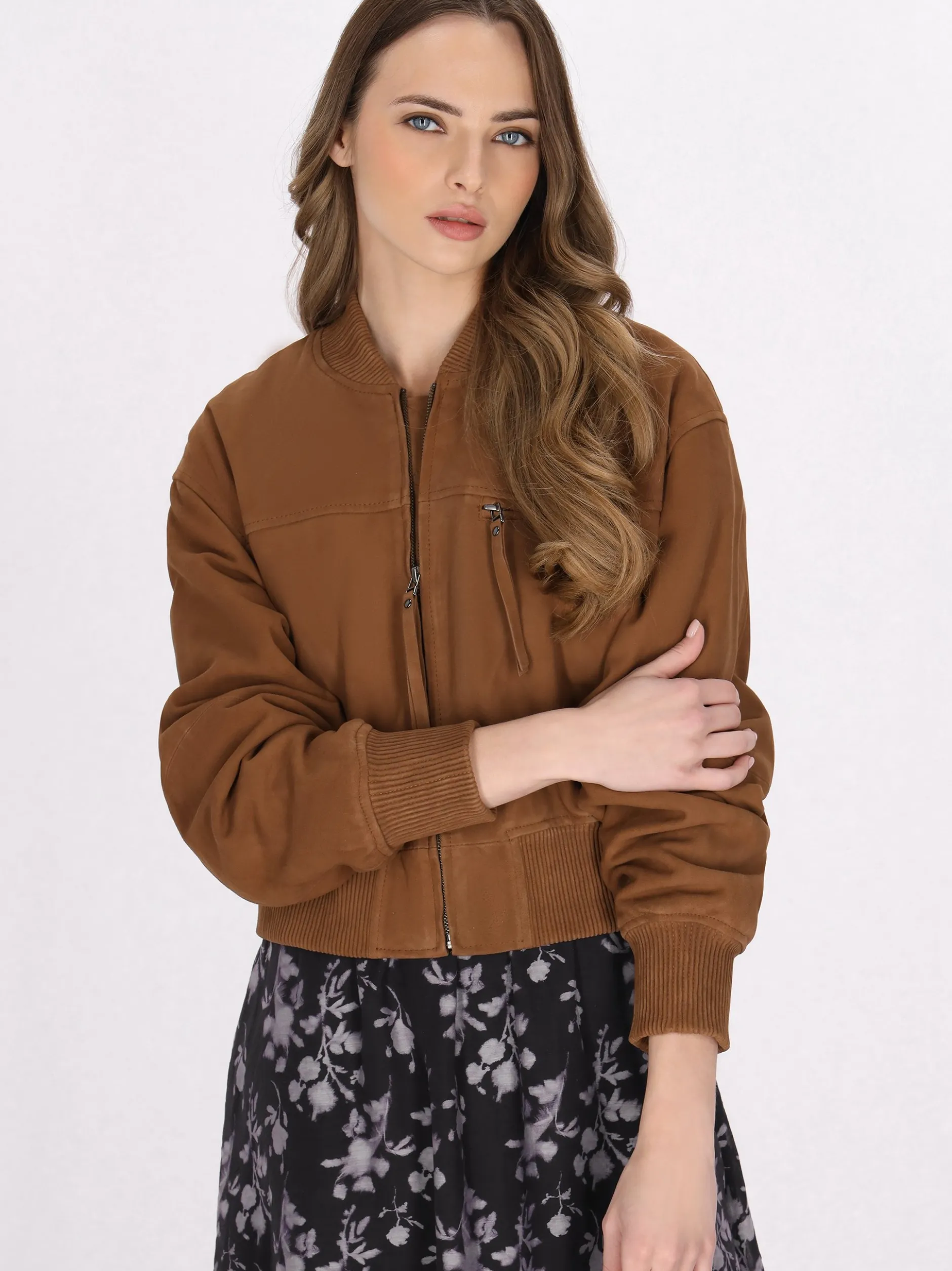 Dreimaster Damen Wildlederjacke in cognac