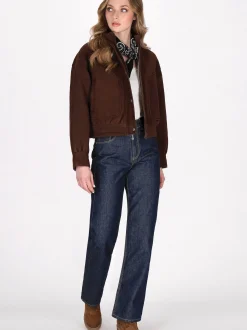 Dreimaster Damen Wildlederjacke in kastanie