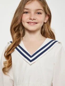 Dreimaster Mädchen (Kids) Kleid in weiß - Länge: mittel