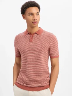 Drykorn Herren Strick-Poloshirt - Triton in rosenholz weiß