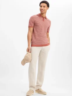 Drykorn Herren Strick-Poloshirt - Triton in rosenholz weiß