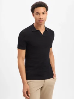 Drykorn Herren Strick-Poloshirt in schwarz