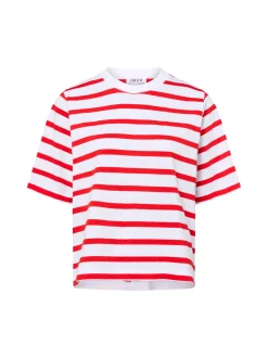 EDITED Damen T-Shirt - Nola in rot weiß - Ärmel: kurzarm