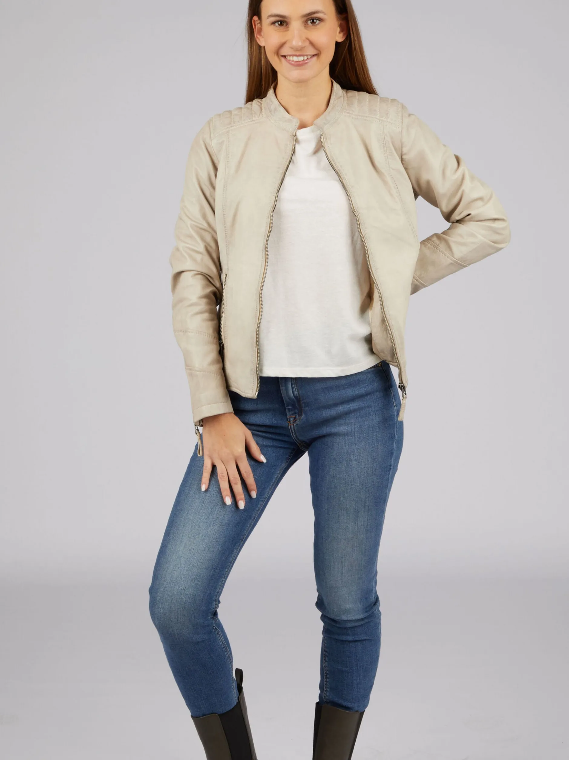 7 eleven Damen Lederjacke - SESONO in beige