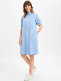 Emily van den Bergh Damen Blusenkleid in hellblau weiß