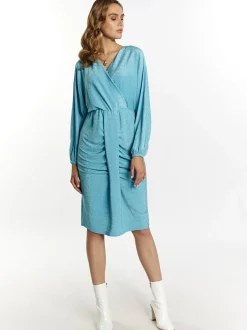 Faina Damen Abendkleid mit Glanzgarn in aqua