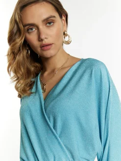 Faina Damen Abendkleid mit Glanzgarn in aqua