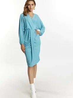 Faina Damen Abendkleid mit Glanzgarn in aqua