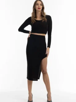 Faina Damen Bleistiftrock in Glitzer-Optik in schwarz