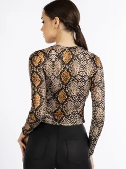 Faina Damen Bluse in braun - Ausschnitt: Rundhals