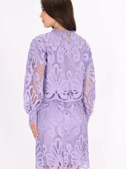 Faina Damen Bluse in lila - Ausschnitt: Rundhals