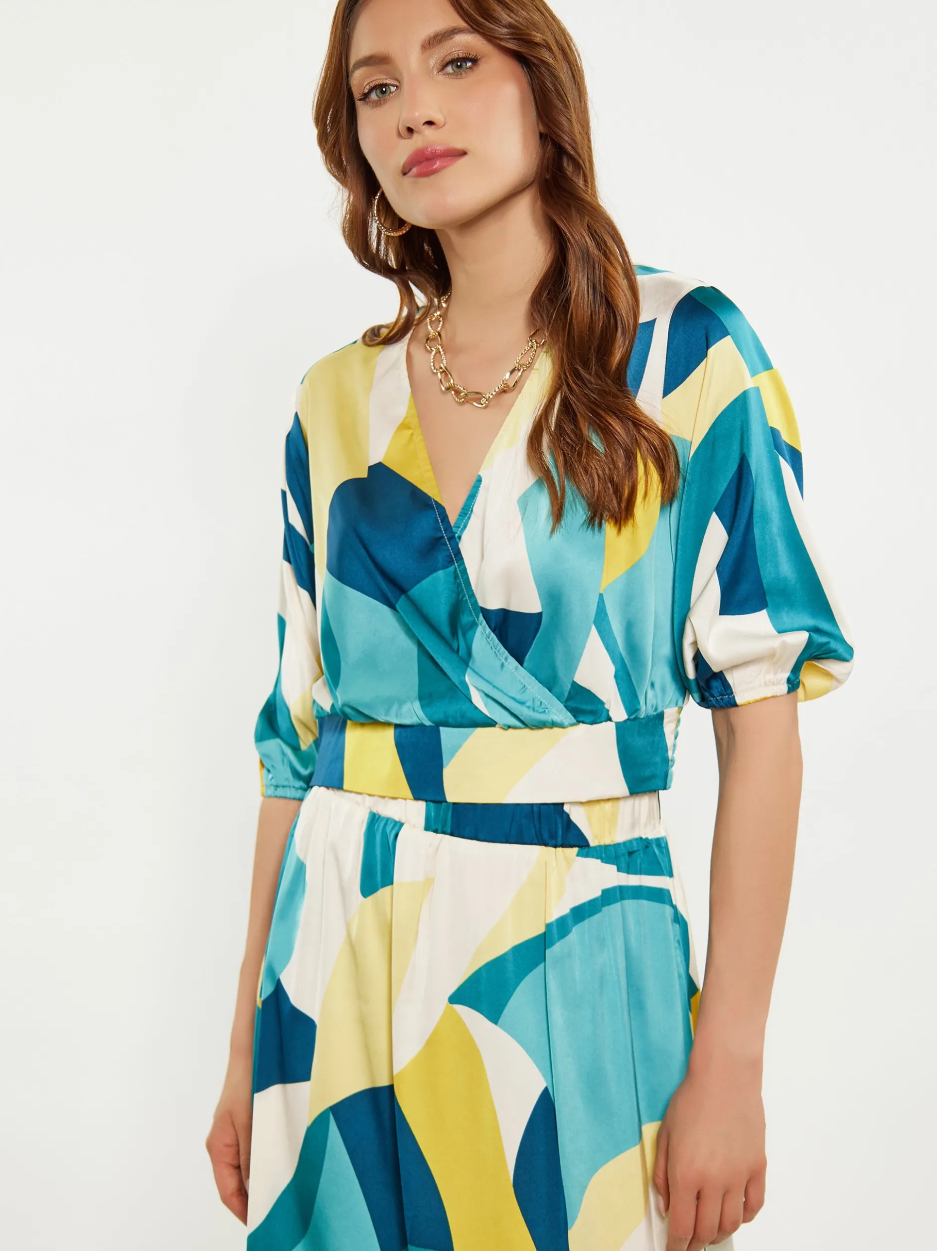 Faina Damen Bluse in mehrfarbig - Ausschnitt: Envelope