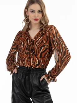 Faina Damen Bluse in orange - Ausschnitt: V-Ausschnitt