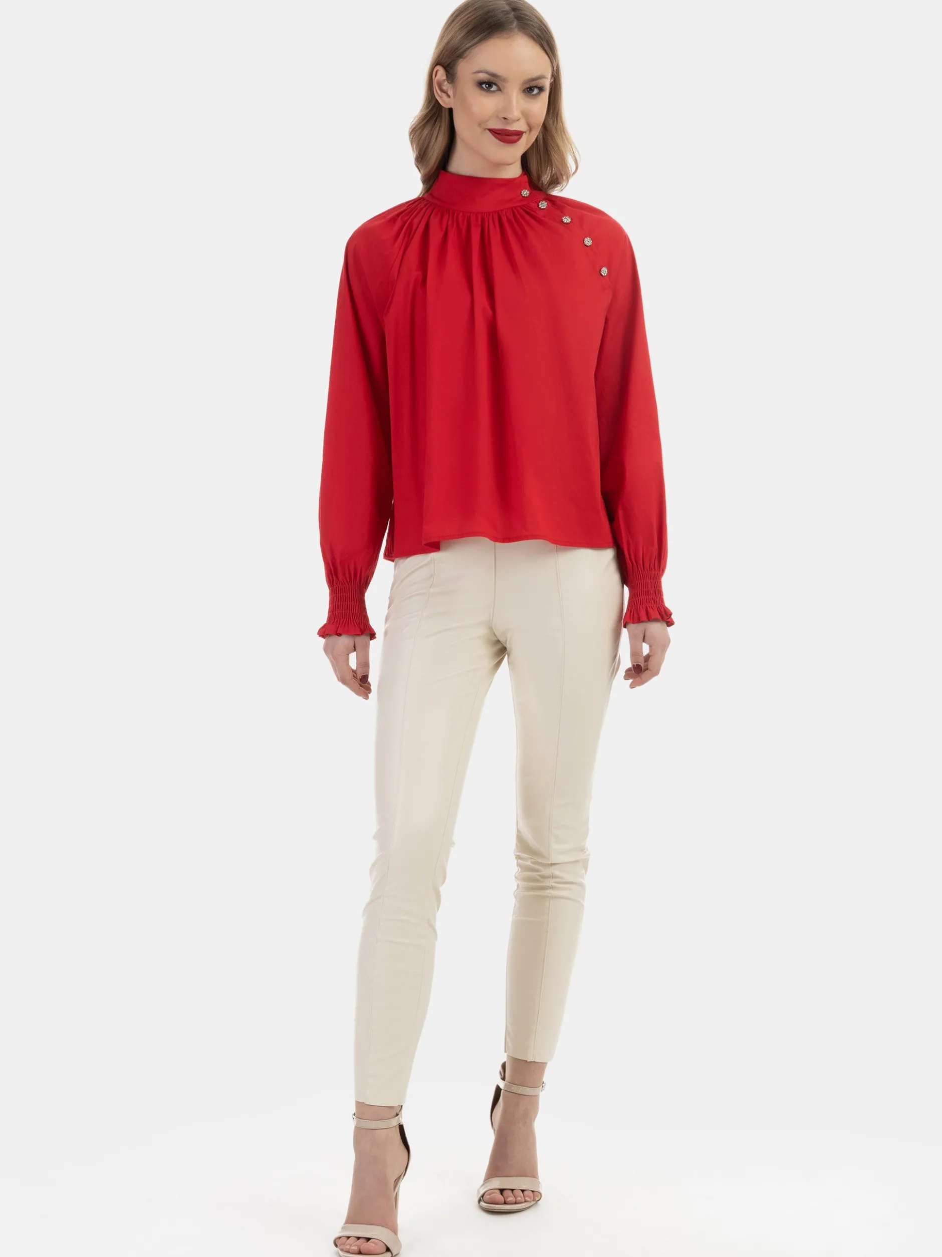 Faina Damen Bluse in rot - Ausschnitt: ohne Kragen