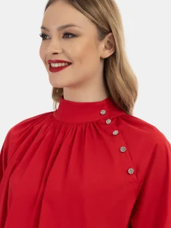 Faina Damen Bluse in rot - Ausschnitt: ohne Kragen