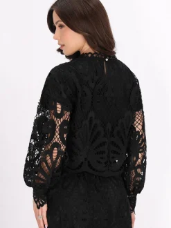Faina Damen Bluse in schwarz - Ausschnitt: Rundhals