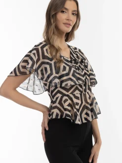Faina Damen Bluse in schwarz - Ausschnitt: V-Ausschnitt