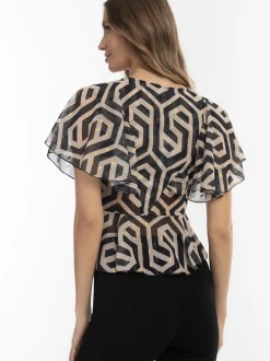 Faina Damen Bluse in schwarz - Ausschnitt: V-Ausschnitt